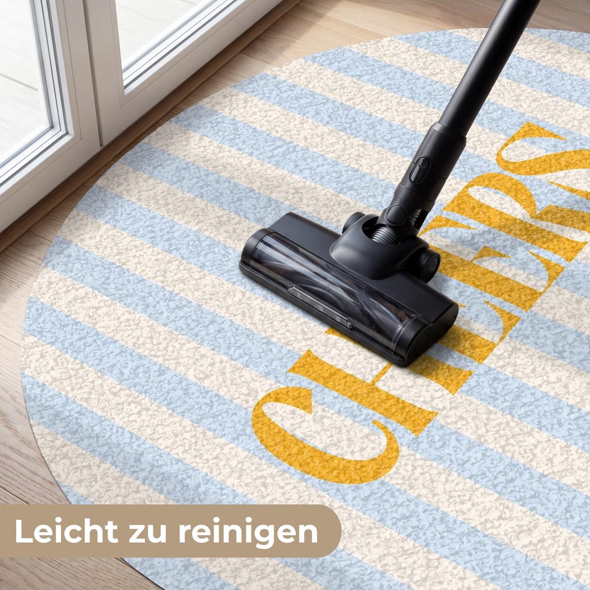 FUSSMATTE Orange – Blau – Streifen – Cheers 120x120 cm - Hellblau, Kunststoff (120/0.4cm) - MuchoWow