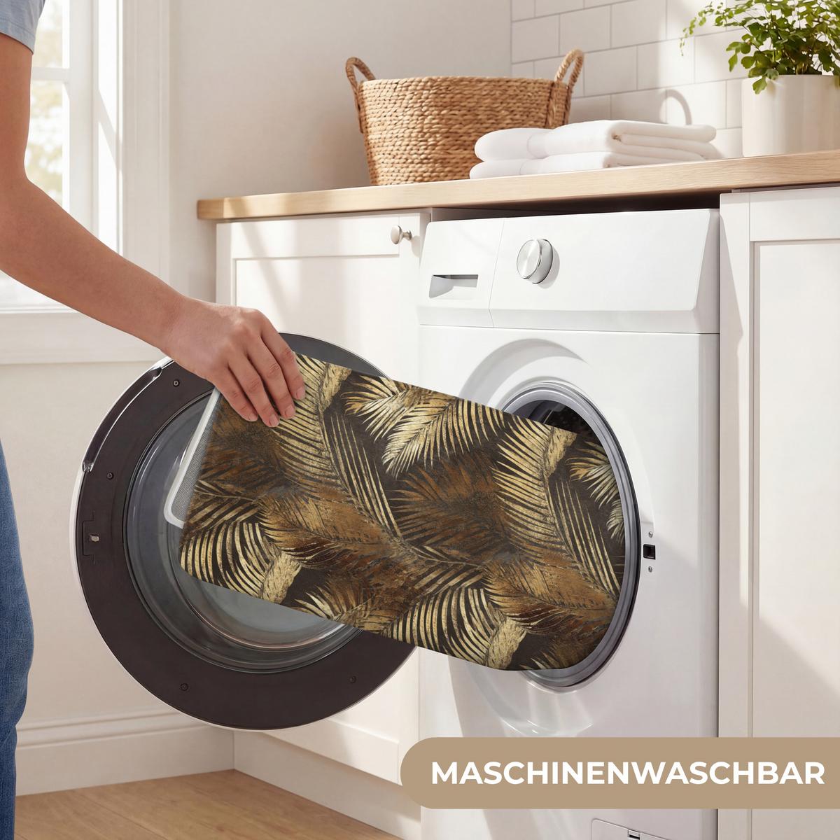 BADEMATTE Tropisch - Blätter - Gold 60x90 cm - Dunkelbraun/Goldfarben, Textil (60/90cm) - OnlyWow