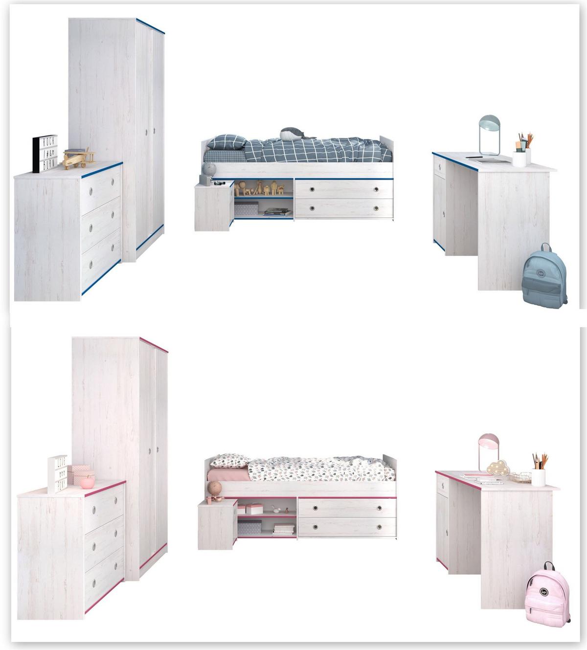 KINDERZIMMER SET Parisot Smoozy 5-tlg. Holzdekor Kiefer Weiß/Blau - Blau/Weiß, Kunststoff (100/1/200cm) - 58aufmkessel