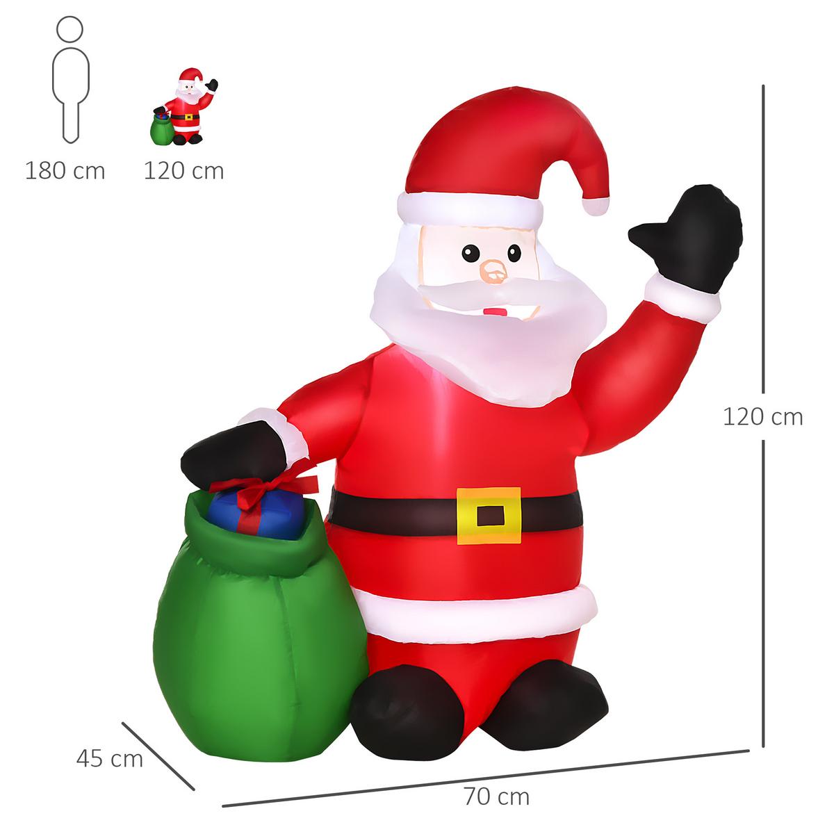 HOMCOM Aufblasbar Weihnachtsmann Schneemann Weihnachtsdeko LED Beleuchtet - Rot, Kunststoff (45/120/70cm) - HOMCOM