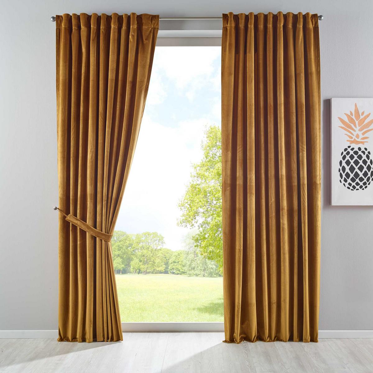 VORHANG 2ER SET MILANO HxB 235x135 cm Senf - Hellbraun, Textil (135/235cm) - Gardinenbox