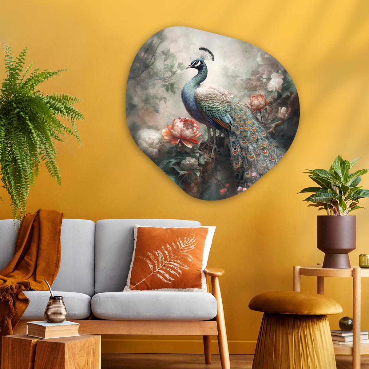 WANDBILD Pfau - Pfauenfedern - Vogel - Dschungel - Blumen Room Decor 90x90 cm - Smaragdgrün, Kunststoff (90/90cm) - MuchoWow