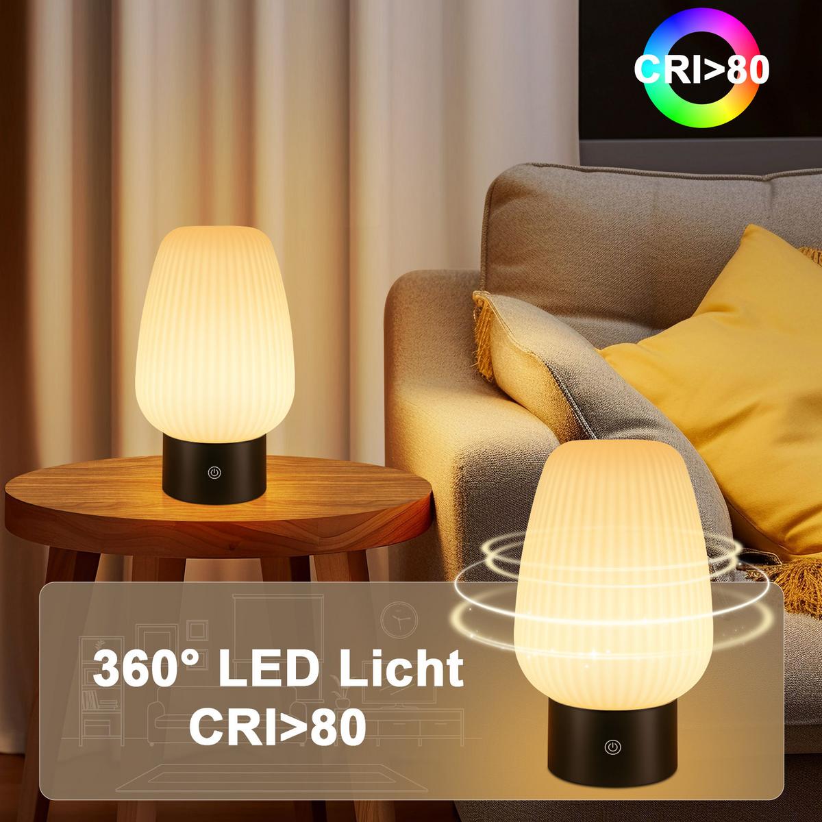 LED TISCHLAMPE Lampira 21/13/8.7 cm - Weiß, Glas (21/13/8.7cm) - ZMH