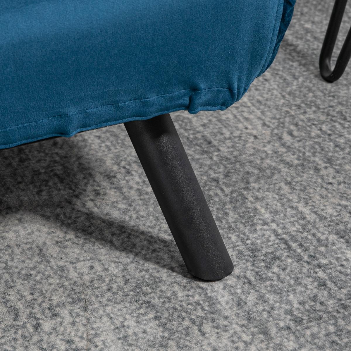 SCHLAFSOFA, Zweisitzer mit Bettfunktion, Schlafcouch mit Samtoptik, Rückenkissen - Blau/Schwarz, Holz/Textil (73/81/102cm) - HOMCOM