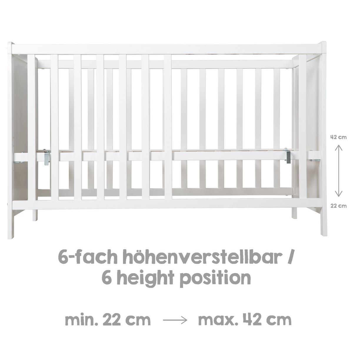 BABYBETT mit Matratze 60 x 120 cm - Weiß, Holzwerkstoff (60/120cm) - Roba