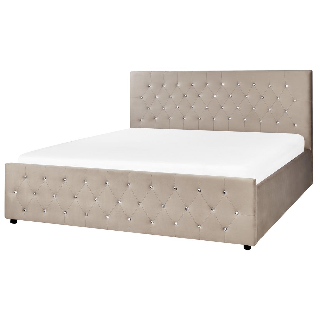 BETT mit Stauraum 180/200 cm Samtstoff Taupe Amiens - Taupe, Textil (180/200cm) - Beliani