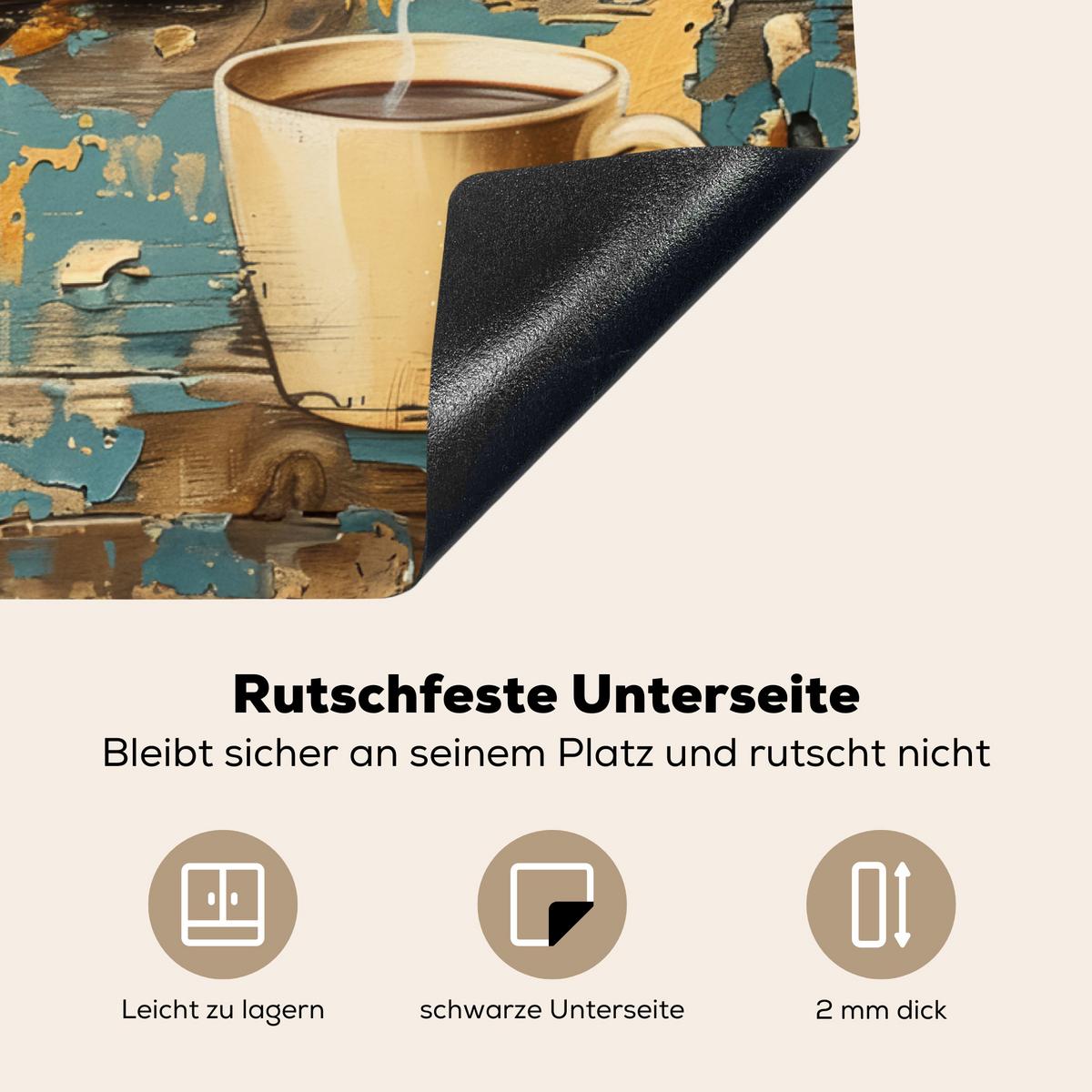 HERDABDECKPLATTE Kaffee - Vintage - Braun - Tasse Induktionsmatte 77x59 cm - Teakfarben, Kunststoff (77/59/0.2cm) - MuchoWow