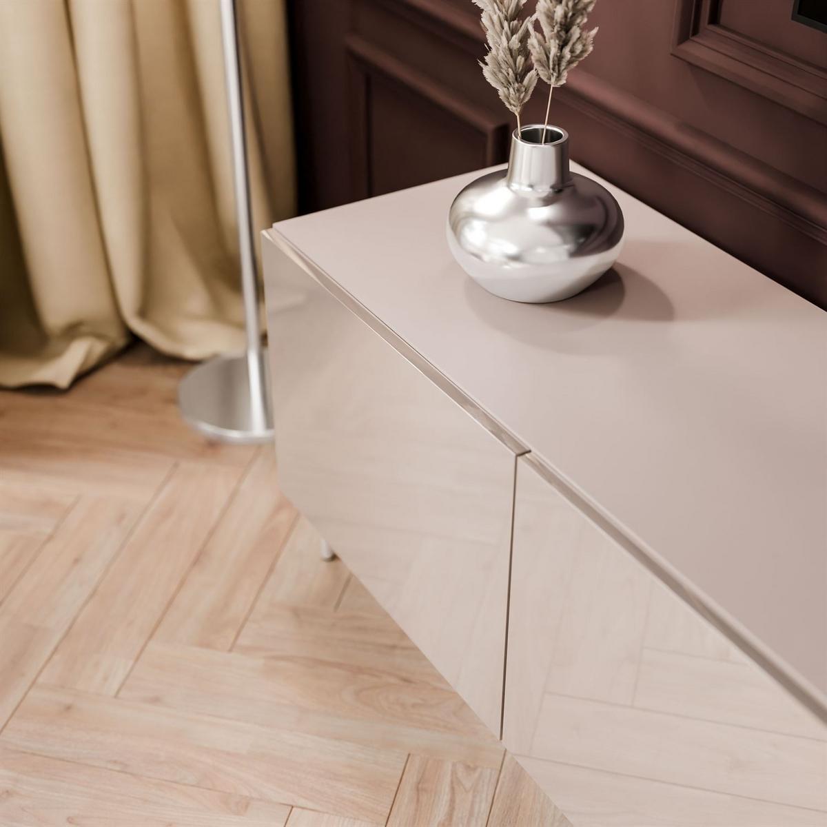 TV-SCHRANK COLGANTE 200 Kaschmir Hochglanz, mit LED, Gerade silberne Füßen - Chromfarben/Kaschmir, Holzwerkstoff (200/50/40cm) - Lookway