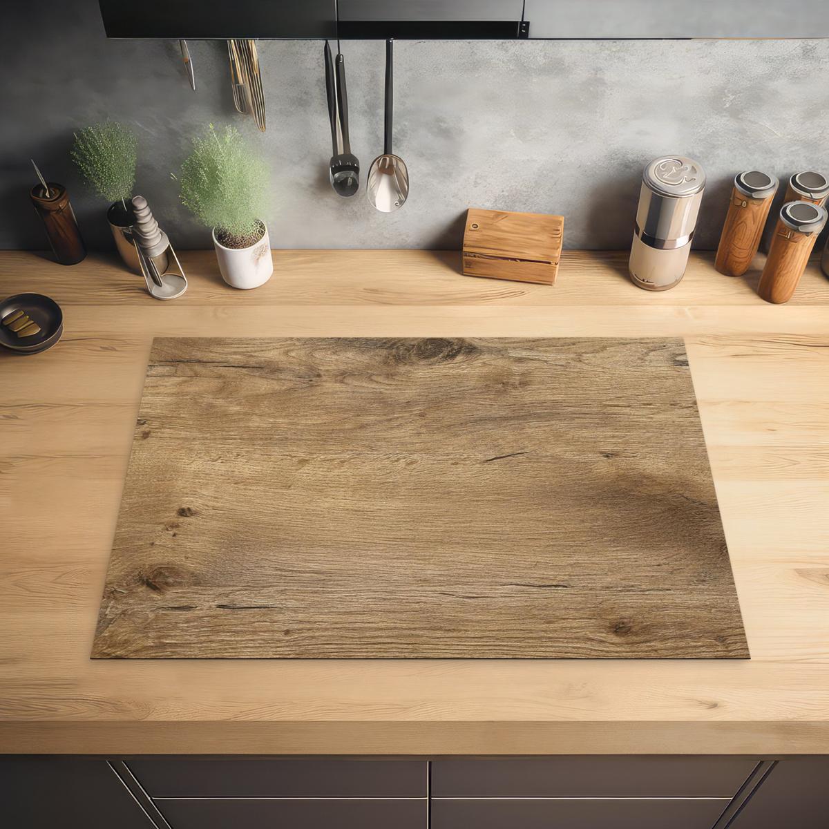HERDABDECKPLATTE Holz - Braun - Holzoptik Herdabdeckung Induktionsfeld 75x52 cm - Eichefarben, Kunststoff (75/52/0.2cm) - MuchoWow