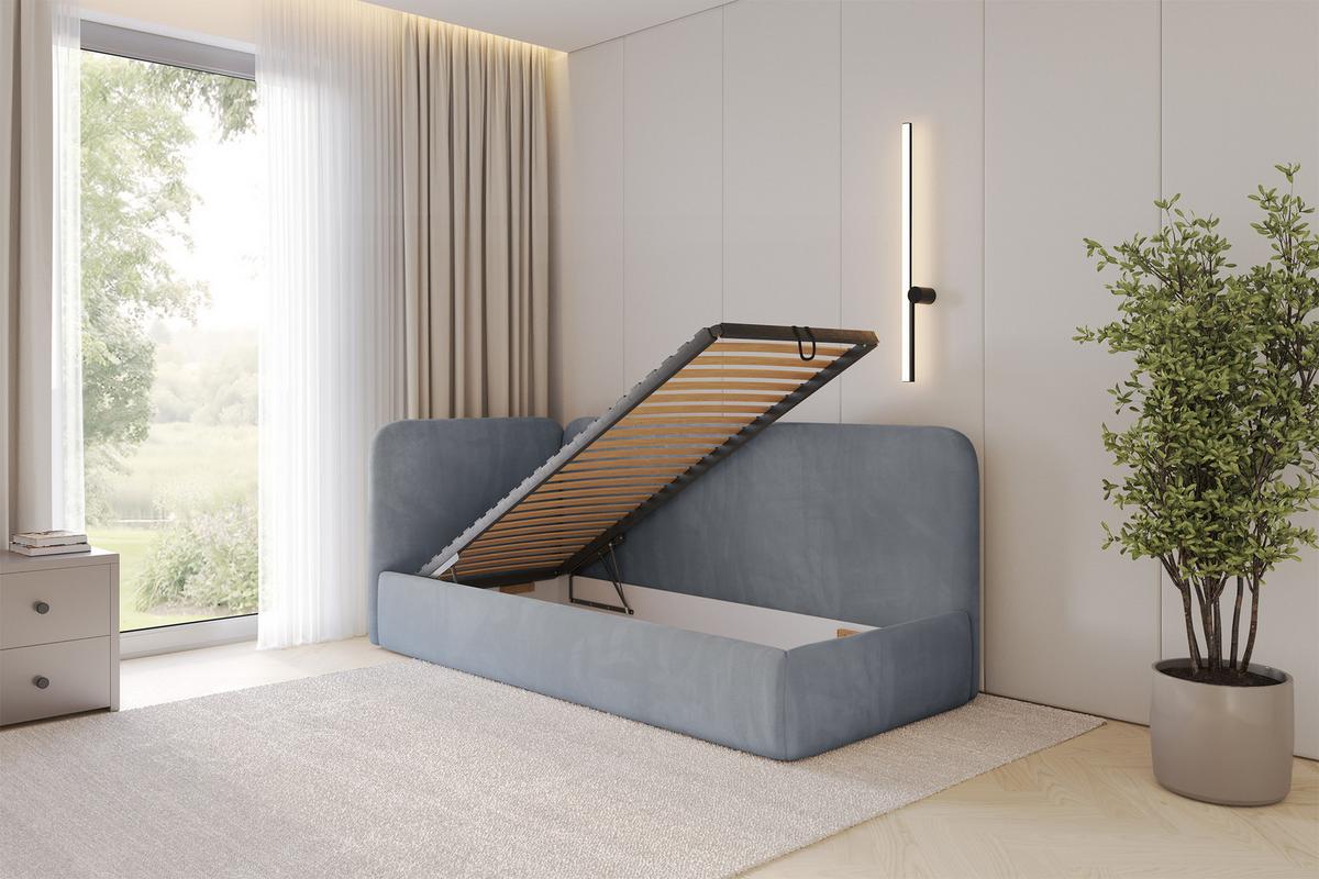 EINZELLBETT Jugendbett mit Bettkasten, Rechts - ELSY 80x200 Grau - Blaugrau, Holzwerkstoff/Textil (80/200cm) - ALTDECOR