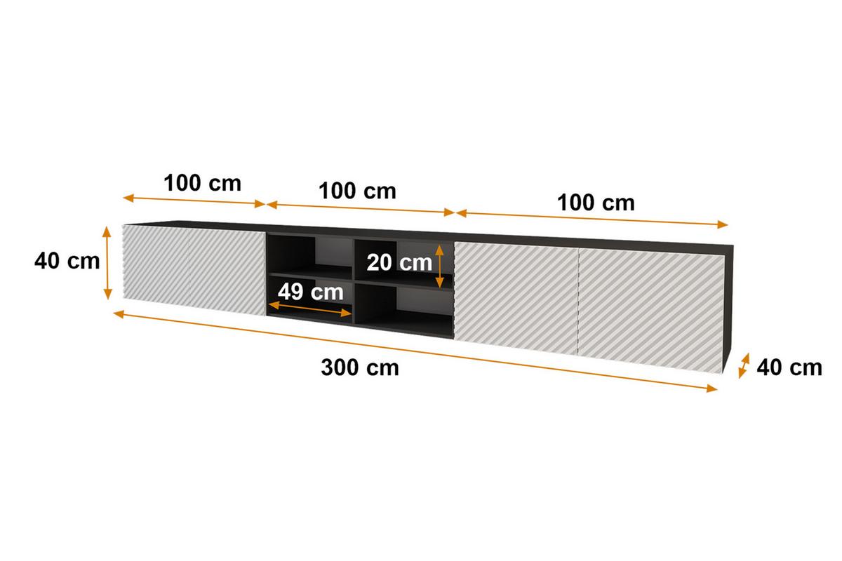 LOWBOARD ZENO-W 3x100x40x40 cm - Schwarz / Weiß - Weiß, Holzwerkstoff (300/40/40cm) - ALTDECOR