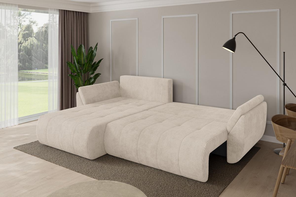 ECKSOFA mit Schlaffunktion Ottomane Links TOKO-L 277x194x86 Beige Cord - Beige/Schwarz, Holzwerkstoff/Kunststoff (277/194cm) - ALTDECOR