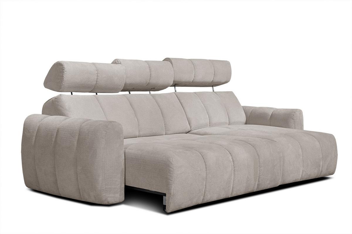 ECKSOFA KIMI 3-Sitzer, ausziehbarer Sitz, verstellbare Kopfstützen, beige - Beige/Schwarz, Holzwerkstoff/Textil (270/160cm) - Wozimo