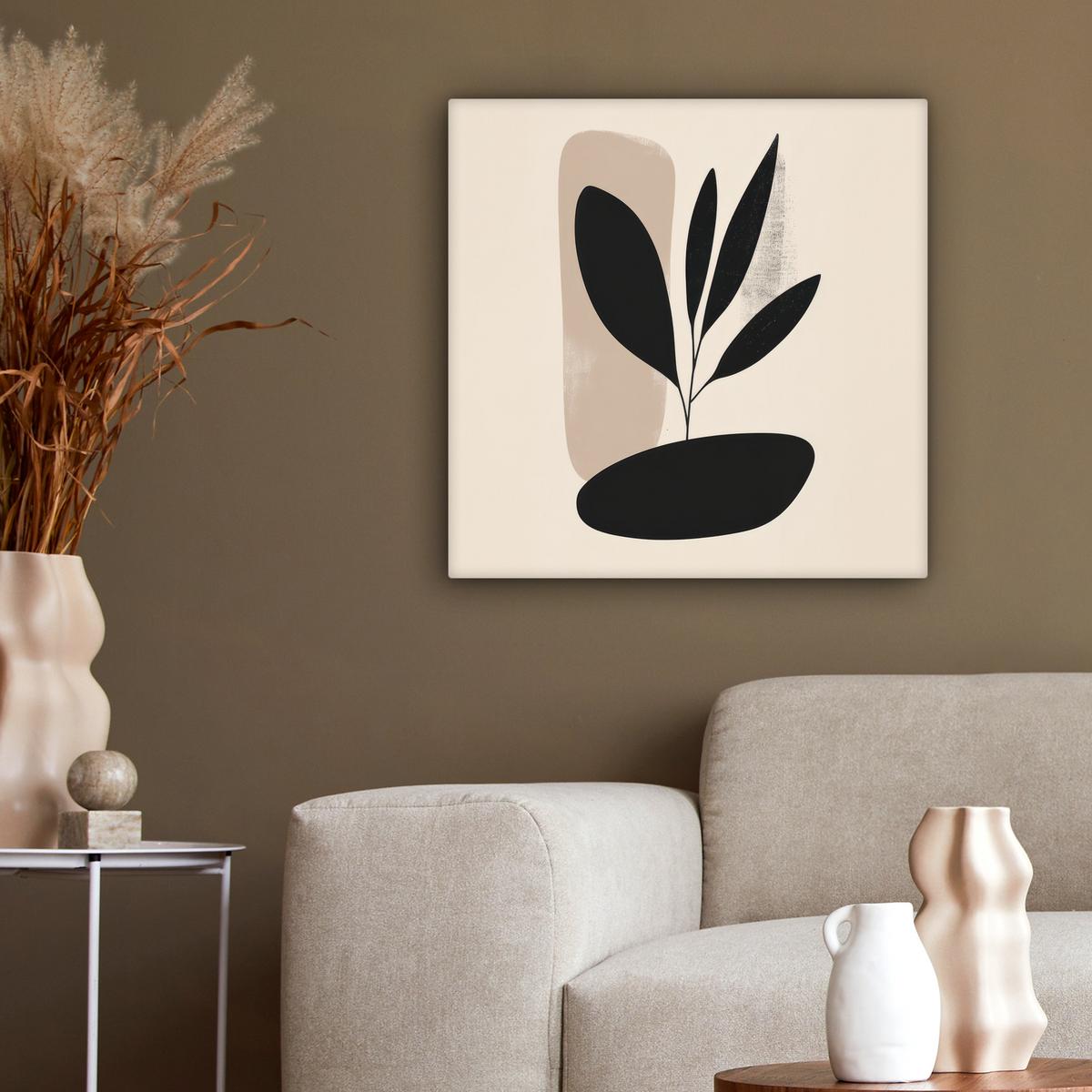 LEINWANDBILD Pflanze - Beige - Japanisch Wandbild Wohnzimmer 50x50 cm - Schwarz, Textil (50/50cm) - MuchoWow