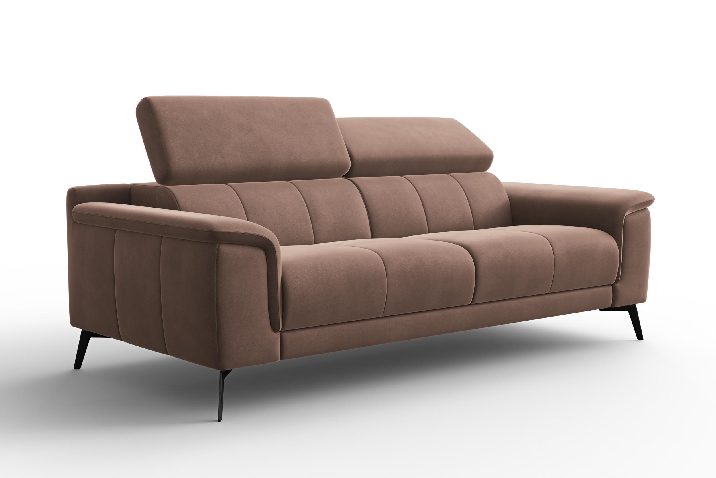 SOFA FIERO 3-Sitzer, Brauner Veloursstoff - Schwarz/Braun, Holz/Textil (212/82/103cm) - Courtois Laville