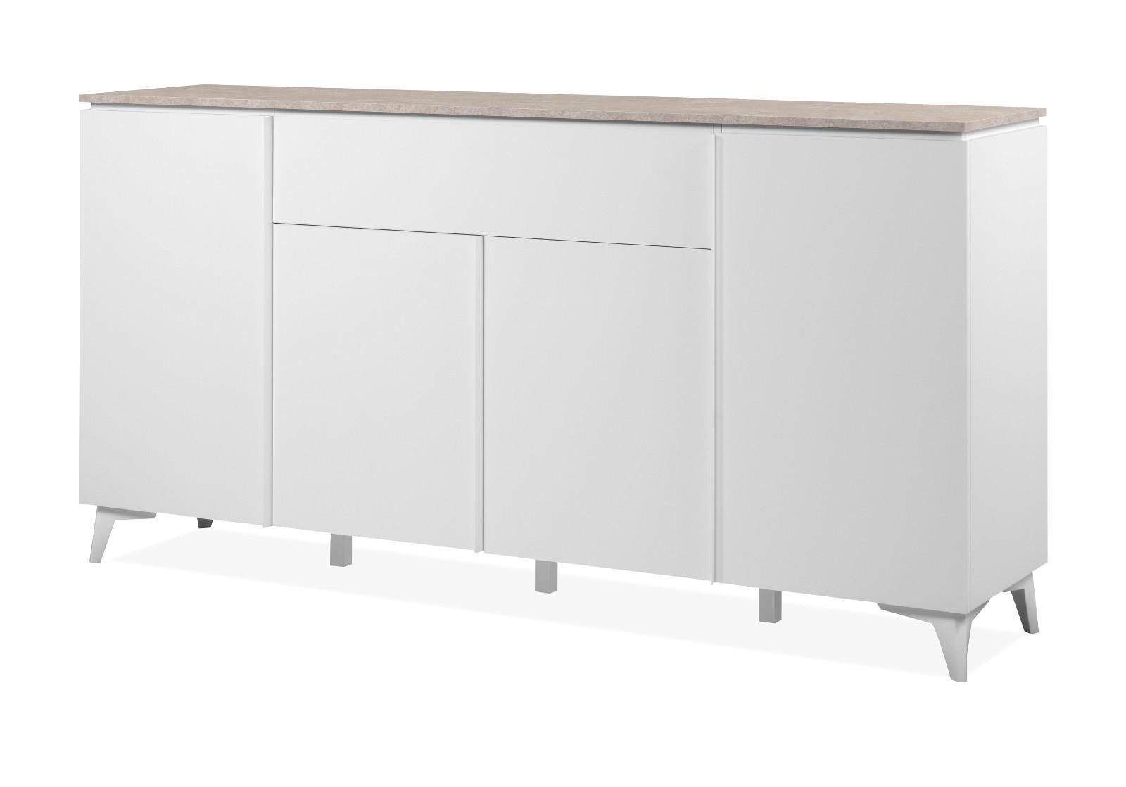 SIDEBOARD weiß, Sandstein 177 x 92 cm, Kommode 4-türig - Weiß, Holzwerkstoff/Kunststoff (177/92/40cm) - Furn.Design