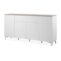 SIDEBOARD weiß, Sandstein 177 x 92 cm, Kommode 4-türig - Weiß, Holzwerkstoff/Kunststoff (177/92/40cm) - Furn.Design