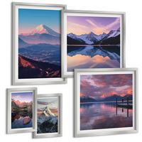 BILDER SET 5er Set - 50x50 cm & 20x30 cm & 40x60 cm Silberner Rahmen - Nachtstadt mit Neonlichtern - Silberfarben, Kunststoff (40/60cm) - TULUP