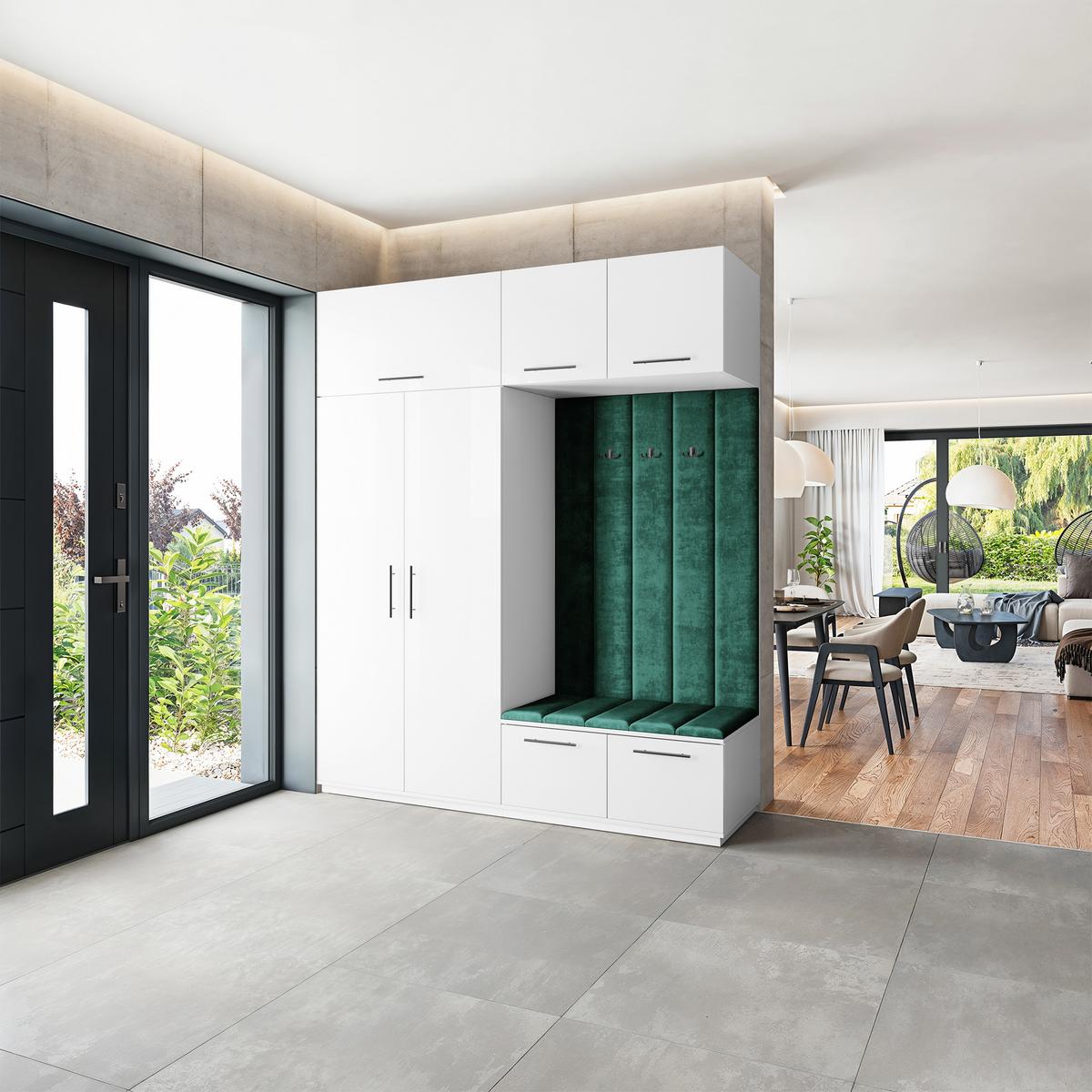 GARDEROBENSCHRANK REMA 200/240/60 cm Modern Garderobe-Set Weiß - Weiß/Grün, Holzwerkstoff (200/240/60cm) - MASSENO