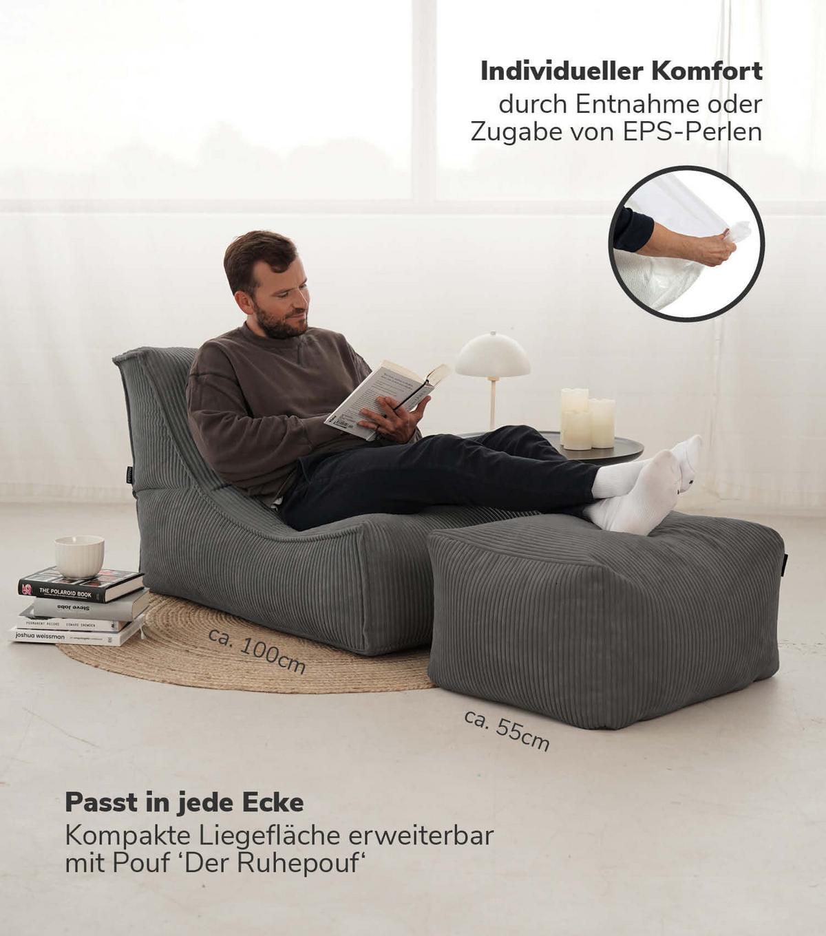 SITZSACK Cord Der Gelassene - Anthrazit, Textil (60/65/95cm) - Mokebo