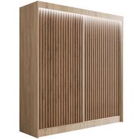 KLEIDERSCHRANK mit LED, Lamel-Schiebetüren VILANv2 - 200 cm Sonoma Eiche + Sonoma Eiche + Lamelle Eiche Wotan - Eiche Wotan/Sonoma Eiche, Holzwerkstoff (200/215/61cm) - ALTDECOR