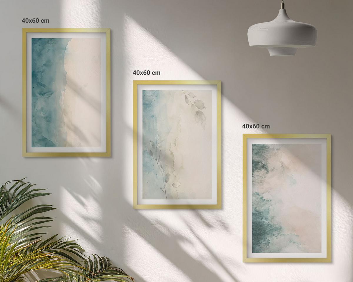 BILDER SET 3er Set - 40x60 cm Goldrahmen - Minimalismus auf Aquarellleinwand - Goldfarben, Kunststoff (40/60cm) - TULUP