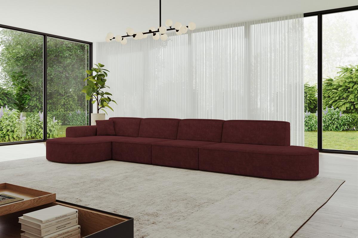 ECKSOFA Ottomane Links MARI-L3 - 413x171x79 cm Bordeaux Velours - Bordeaux/Schwarz, Holzwerkstoff/Kunststoff (413/171cm) - ALTDECOR