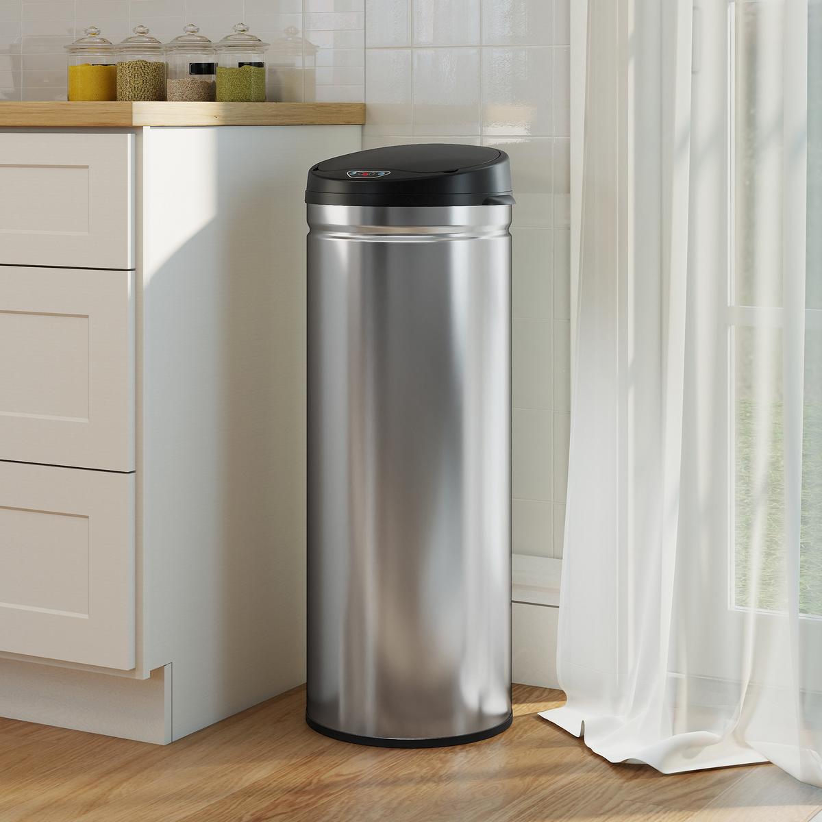 MÜLLEIMER mit Sensor 50L Edelstahl Automatischer Mülleimer mit Soft-Close-Deckel - Silberfarben, Metall (30.5/85/30.5cm) - HOMCOM