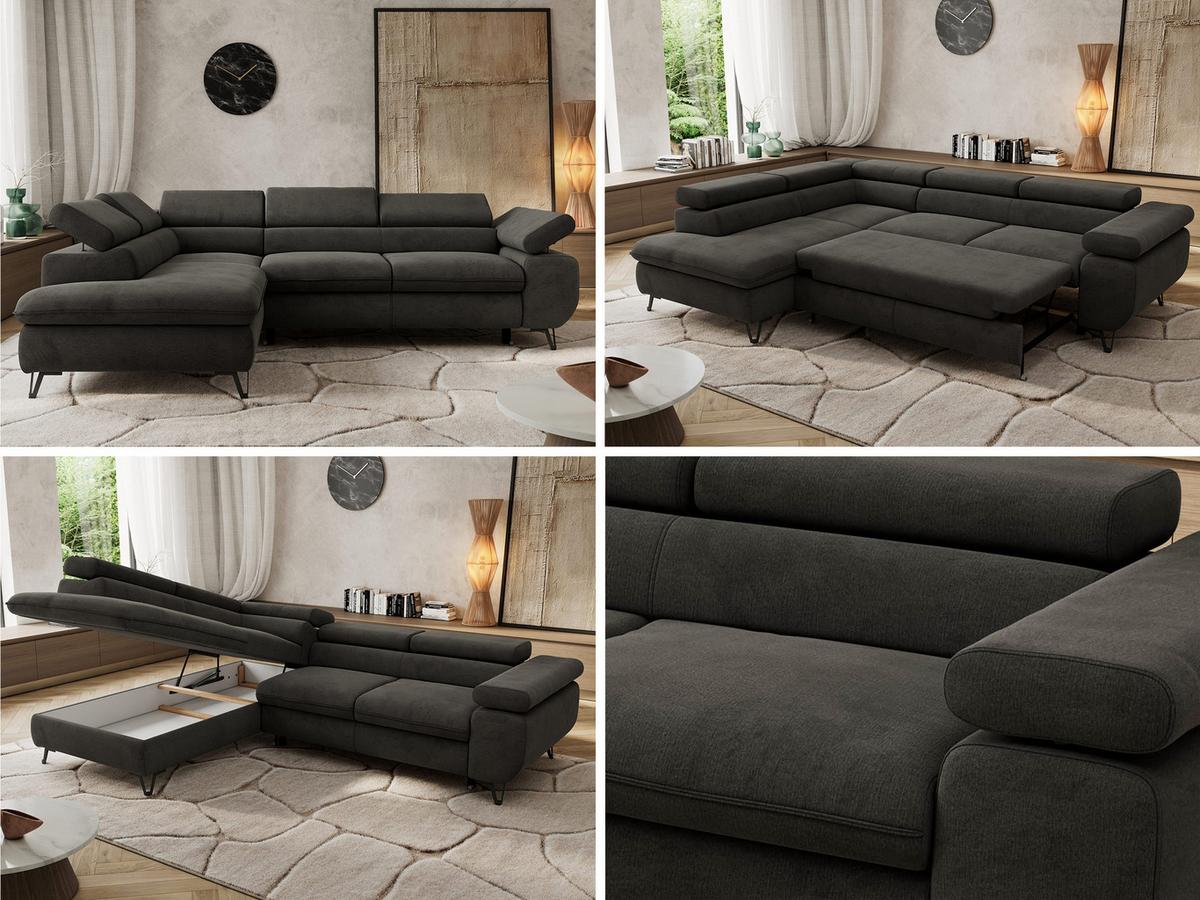ECKSOFA PABLO L Dunkelgrau Velvet - Links Seite - Dunkelgrau/Schwarz, Textil/Metall (208/273cm) - MKS