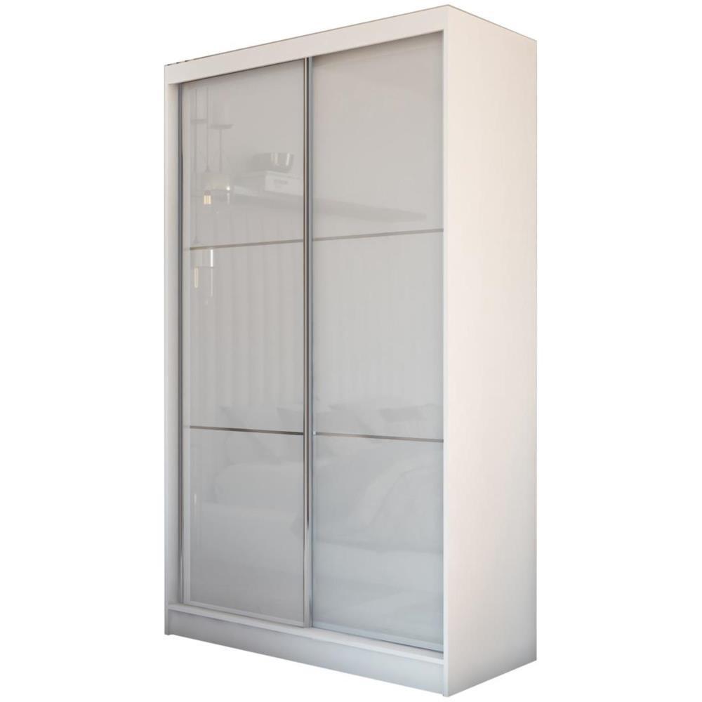SCHWEBETÜRENSCHRANK Viva 120/216/61 weiß mit Lacobel-Glas - Weiß, Holzwerkstoff (120/216/61cm) - Beautysofa