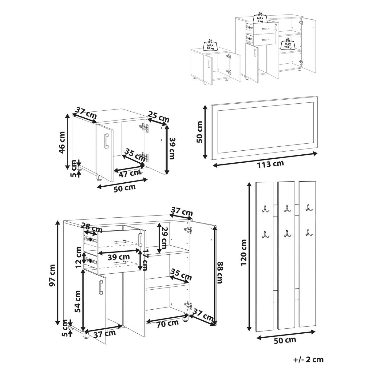 FLUR-SET Weiß Burra - Weiß, Holzwerkstoff (113/97/37cm) - Beliani