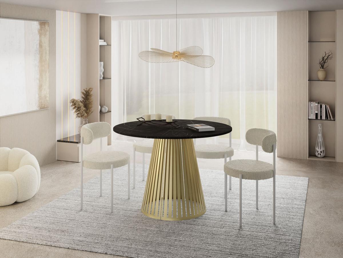 ESSTISCH Naro rund ausziehbar mit Goldenem Lamellen-Metallgestell, Marmor Schwarz 100-180/100/76 cm - Anthrazit/Goldfarben, Holzwerkstoff/Metall (100/176/76cm) - WFL GROUP