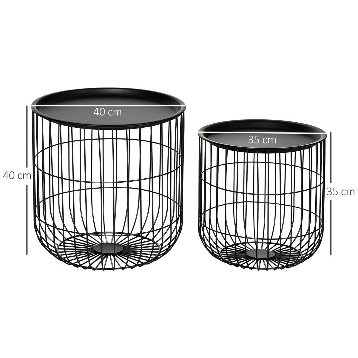 COUCHTISCH-SET rund, Stahl, Schwarz - Schwarz, Metall (40/40/40cm) - HOMCOM