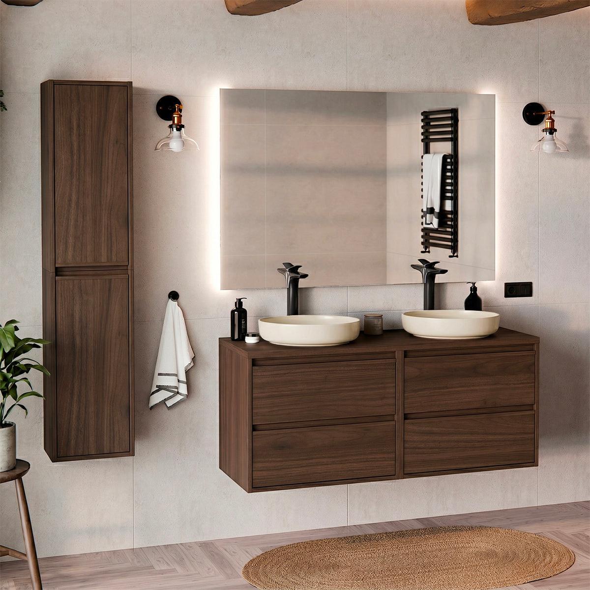 BADMÖBEL 120cm Edmé 2er-Set Dunkles Holz - Braun, Holzwerkstoff (120/52.2/46cm) - Petits-meubles