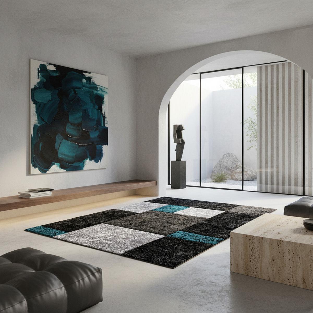 KURZFLORTEPPICH LATEMAR, kariert, Türkis, 140 x 200 cm - Blau, Textil (140/200cm) - KADIMA DESIGN