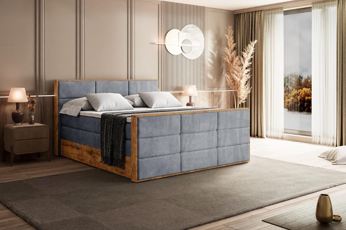 BOXSPRINGBETT mit Matratze H3|H4 und Lattenrost - LOLLI1-Z KING-160x200 - Grau Casablanca - Grau, Holzwerkstoff (160/200cm) - ALTDECOR