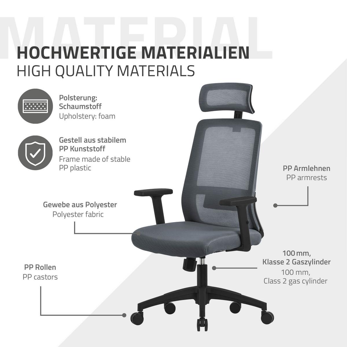 BÜROSTUHL Grau - Grau, Kunststoff (66/123/68cm) - ML-DESIGN