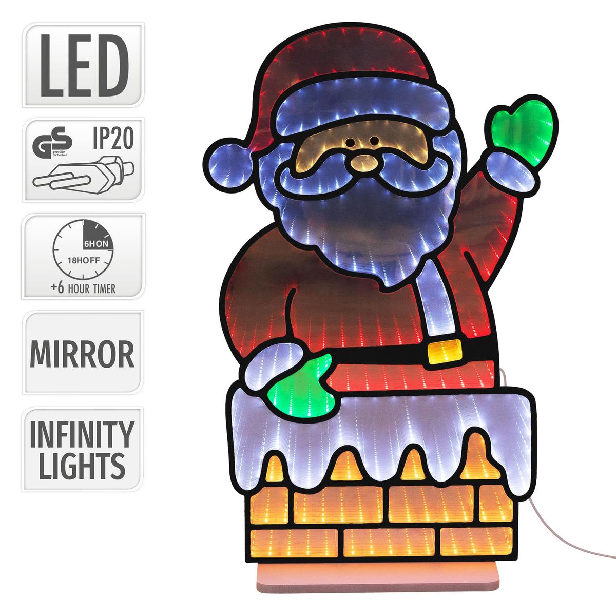 WEIHNACHTSDEKO Weihnachtsmann mit Kamin LED Infinity Mirror 3D-Effekt mit Lichterkette 38x60 cm Innen - Multicolor, Kunststoff (38/60/15cm) - ECD-Germany