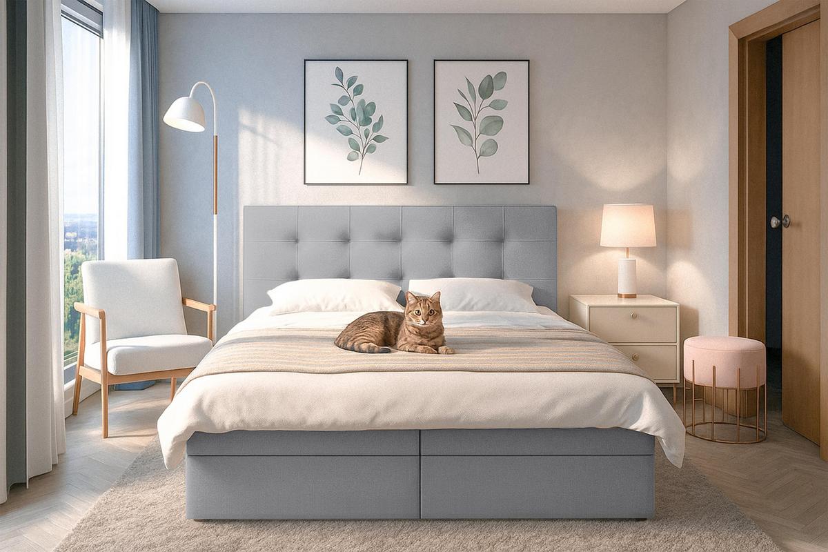 BOXBETT BELINAI 140x200 cm mit Bettkasten und Matratze - Grau + TOPPER - Schwarz/Grau, Holz/Holzwerkstoff (140/200cm) - AX Living