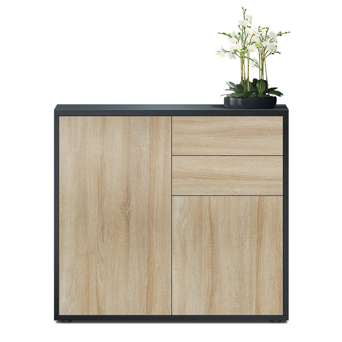 KOMMODE Ben Front in Eiche Sägerau - Eiche San Remo, Holzwerkstoff (79/74/36cm) - Vladon