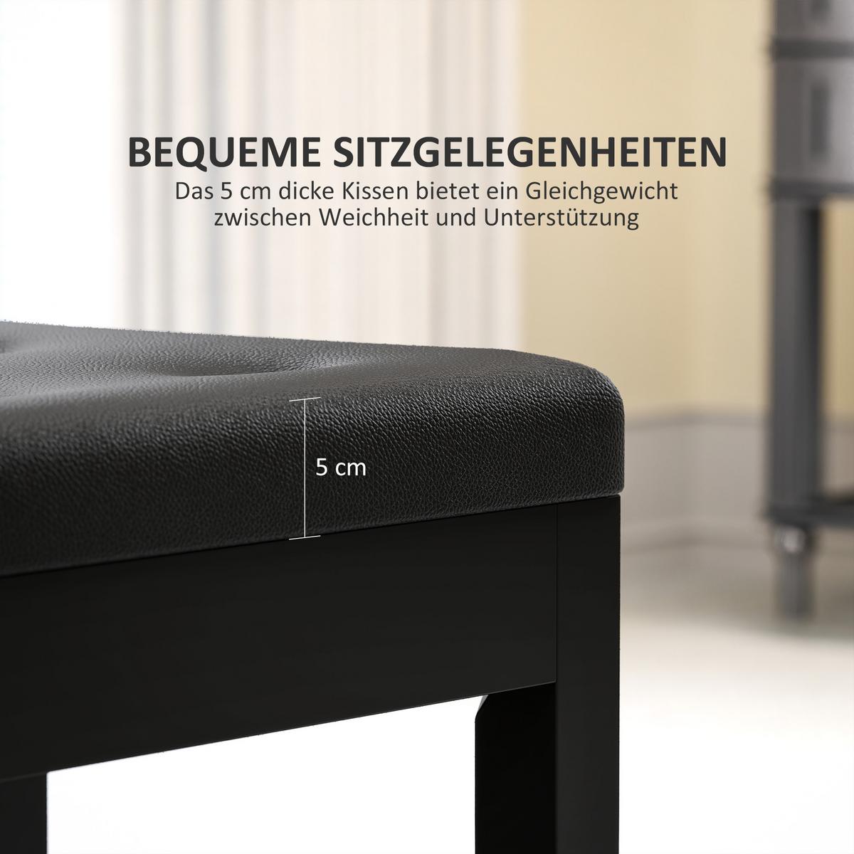 KLAVIERBANK Klavierhocker mit Stauraum, Holzbeine, Kunstleder, Schwarz - Schwarz, Holz (34/50/55cm) - HOMCOM