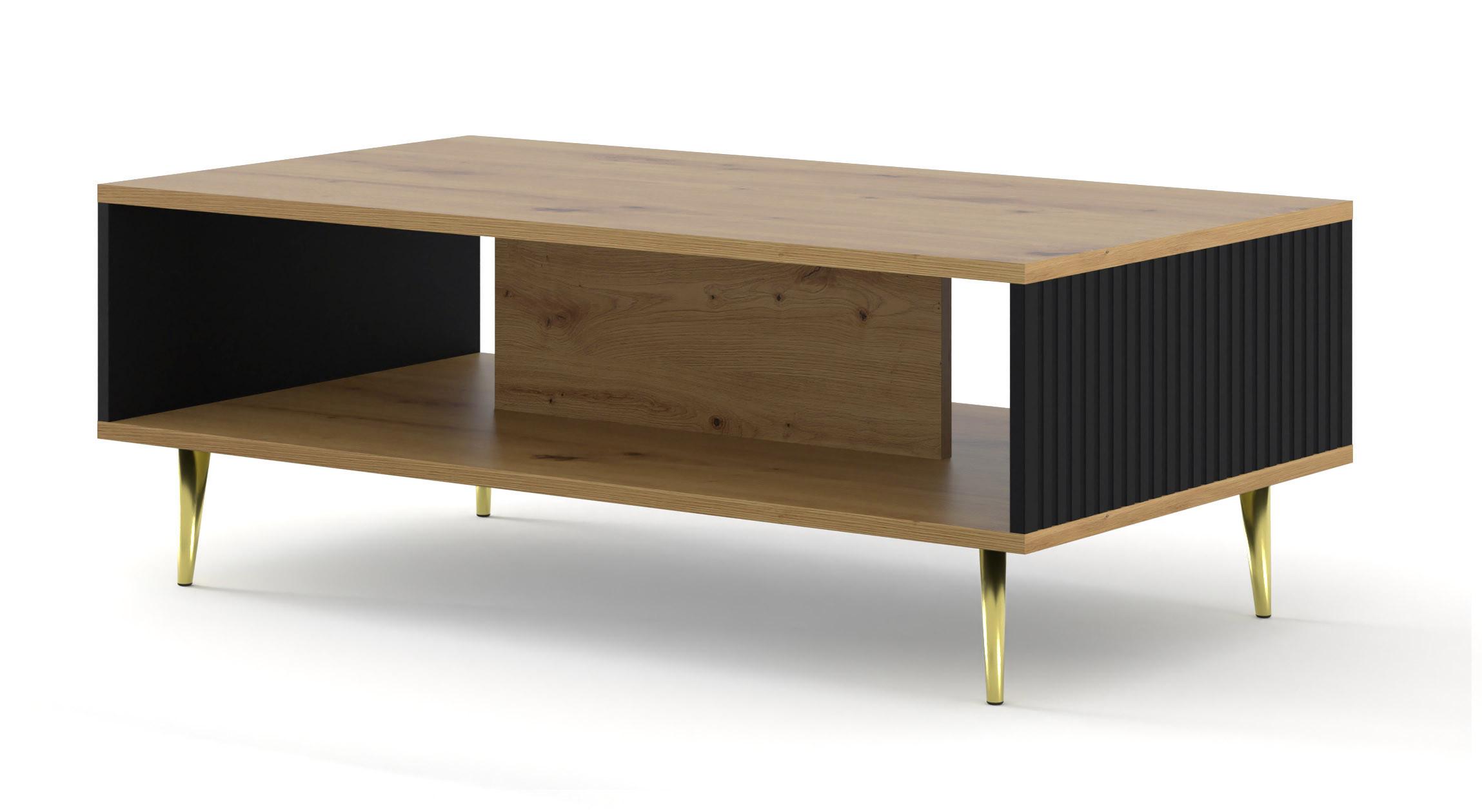 COUCHTISCH Artisan Eiche, Schwarz, Gold 90/43/60 - Schwarz, Holzwerkstoff (60/90/43cm) - RAUMHIRSCH FURNITURE