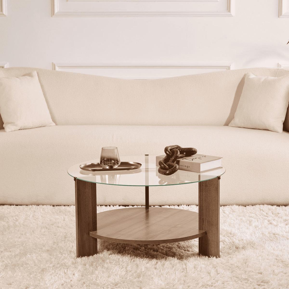 COUCHTISCH mit 2 Platten, davon eine aus gehärtetem Glas 75/75/40 cm - Naturfarben, Holzwerkstoff (7.5/75/40cm) - Calicosy