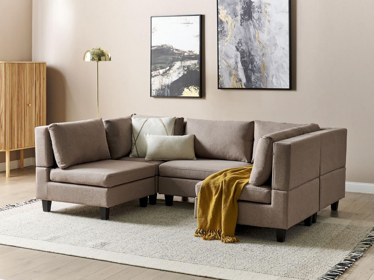 5-SITZER-MODULSOFA U-förmiges Braun Stoff Unstad - Braun, Textil (228/72/76cm) - Beliani