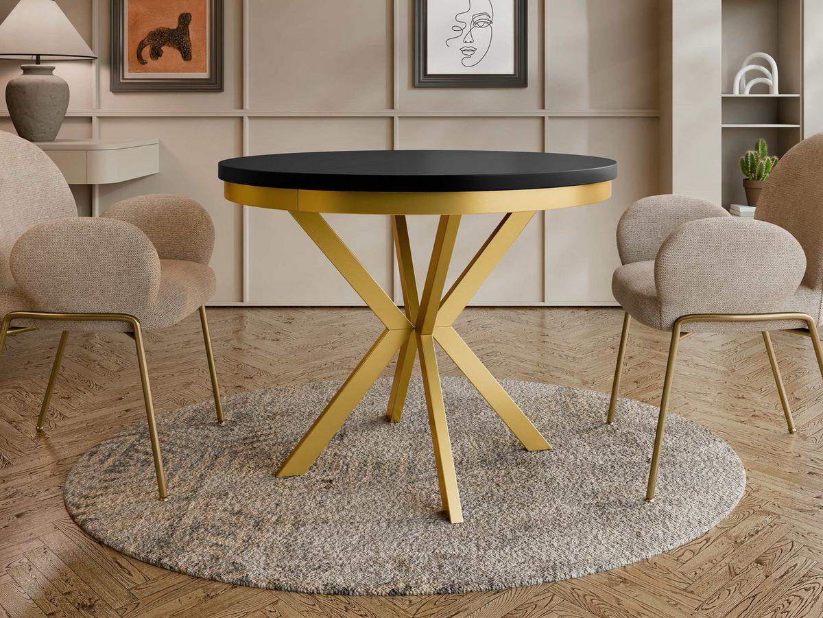 ESSTISCH ausziehbar Edder Gold 120 - Goldfarben/Schwarz, Holzwerkstoff/Metall (120/120/76cm) - MIRJAN24