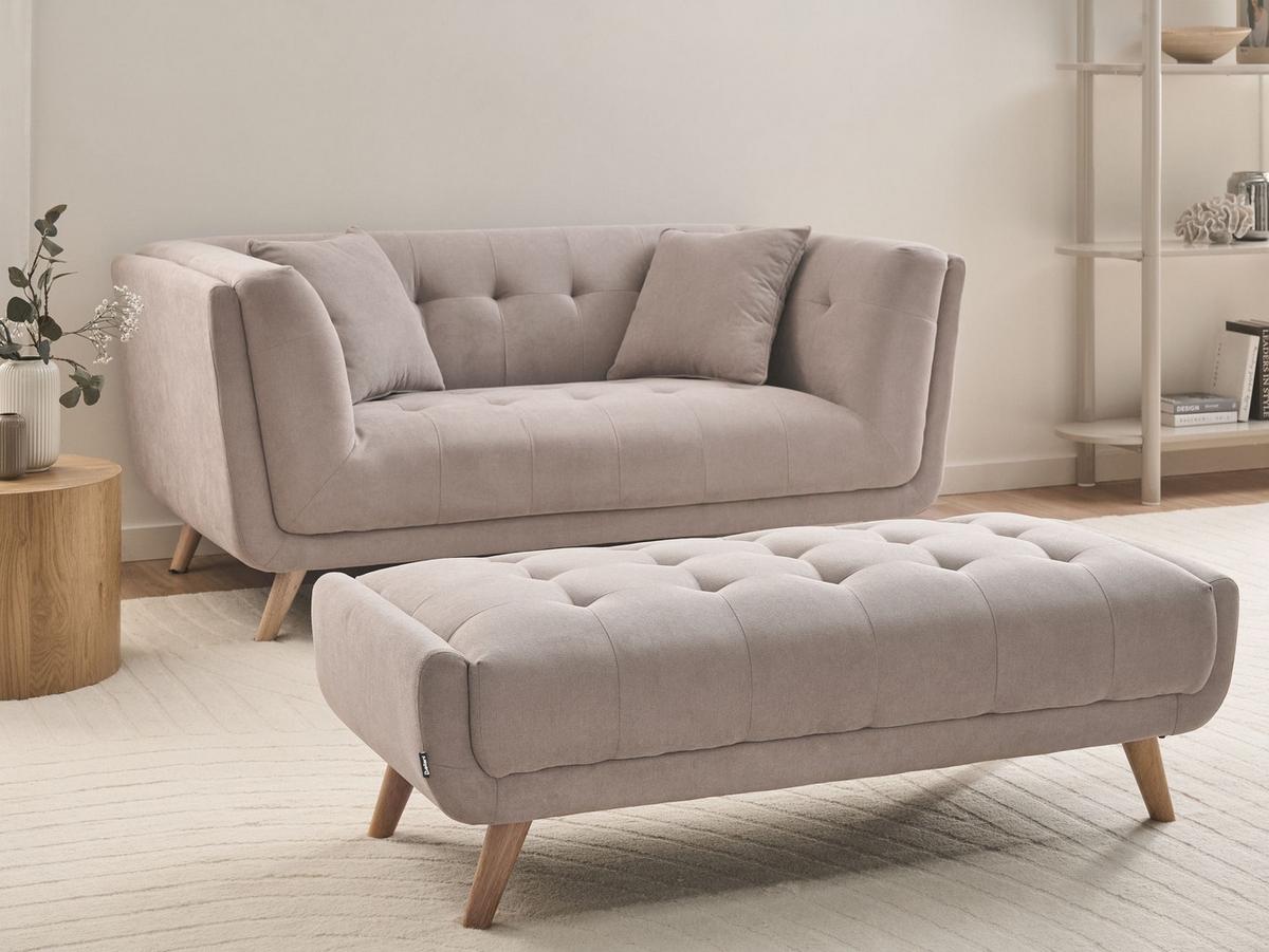 2-SITZER-SOFA Stoff Taupe mit Ottomane Habo - Hellbraun, Textil (176/78/72cm) - Beliani