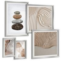 BILDER SET 5er Set - 50x50 cm & 20x30 cm & 40x60 cm Silberner Rahmen - Abstrakte bemalte Strukturen - Silberfarben, Kunststoff (40/60cm) - TULUP
