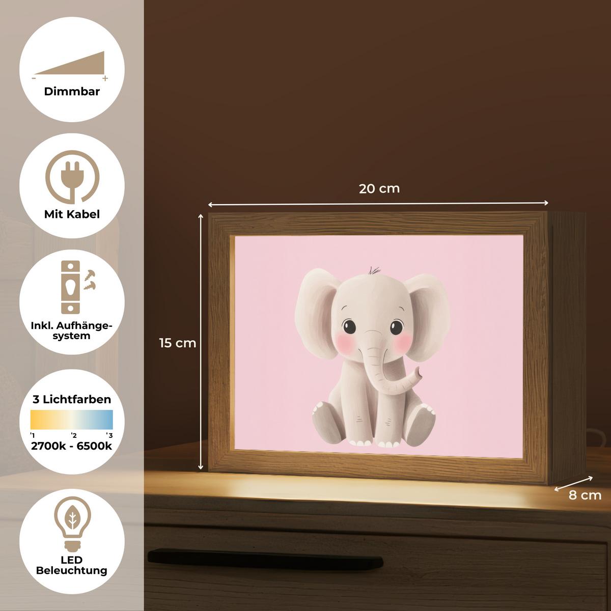 WANDLEUCHTE Elefant - Baby - Rosa - Cartoon 20x15 cm - Hellrosa, Holzwerkstoff (20/15/8cm) - OnlyWow