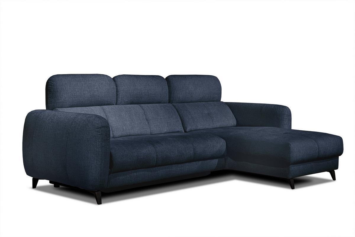 ECKSOFA SVEN 3-Sitzer, 1 Relax XL, verstellbare Kopfstützen, navy blue - Schwarz/Dunkelblau, Holzwerkstoff/Textil (256/163cm) - Wozimo