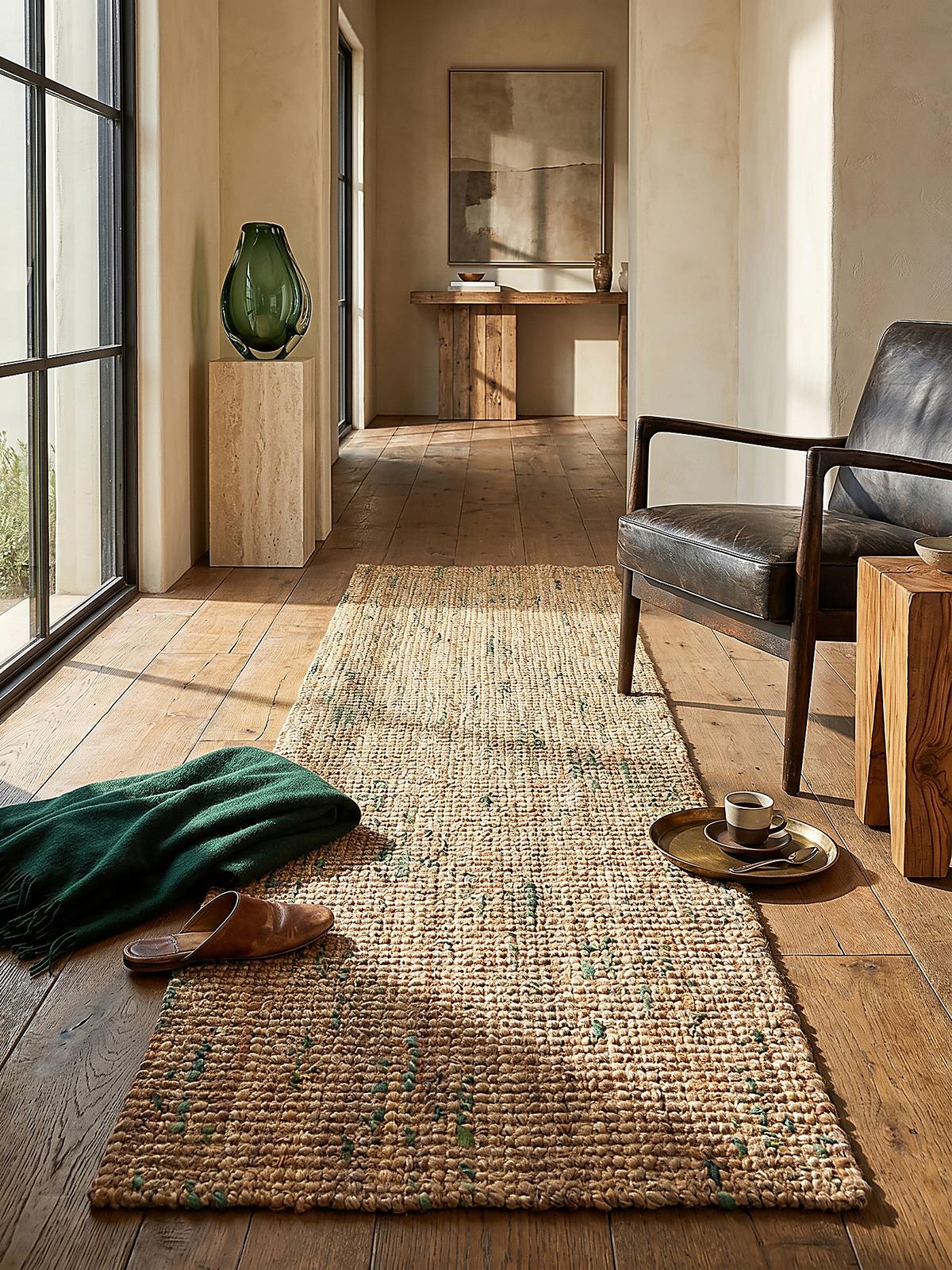 JUTETEPPICH handgewebt ERME, in Naturjute, Natur-Grün, 60 x 230 cm - Beige, Textil (230/60cm) - KADIMA DESIGN